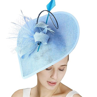 GIBZ Women's Wide Brim Fascinator Elegant Tea Party Headband - color: Sky Blue