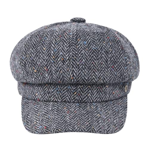 VOBOOM 8 Panel Wool Tweed Newsboy Gatsby Ivy Cap Golf Cabbie Driving Hat - color: Grey