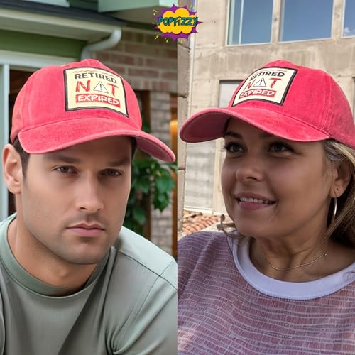 Popfizzy Funny Hats for Men and Women, Fun Adult Baseball Cap, Funny Birthday Gifts for Women and Men, Cool Dad Hat Gift Idea - color: Retired Not Expired (Red)