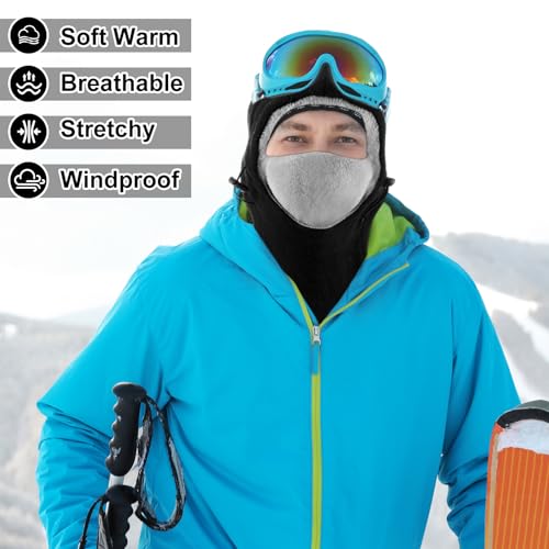 Frienda 2 Pcs Balaclava Ski Mask Windproof Warmer Fleece Adjustable Winter Mask Face Cover for Men Women - color: Black Mixed Grey