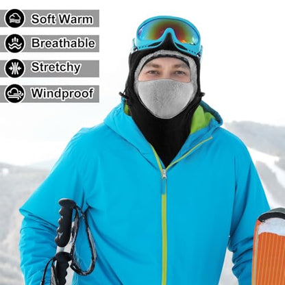 Frienda 2 Pcs Balaclava Ski Mask Windproof Warmer Fleece Adjustable Winter Mask Face Cover for Men Women - color: Black Mixed Grey