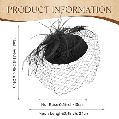Fascinator Hat Veil Feather Fascinator Tea Party Bridal Wedding Veil Retro Hat Pillbox Hat - color: Black