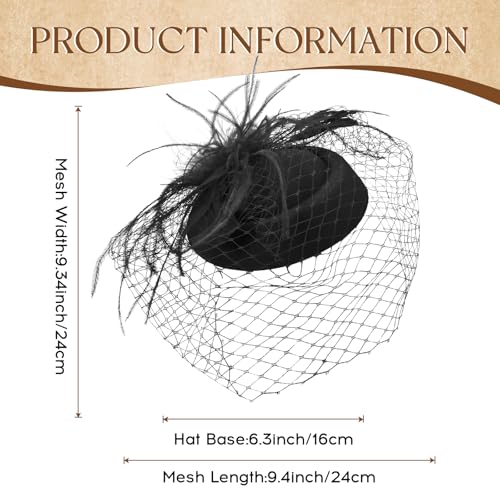 Fascinator Hat Veil Feather Fascinator Tea Party Bridal Wedding Veil Retro Hat Pillbox Hat - color: Black