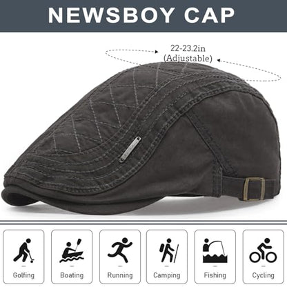 Initlove Mens Newsboy Cap Cotton Ivy Hat Beret Hats for Driving - color: A Grey