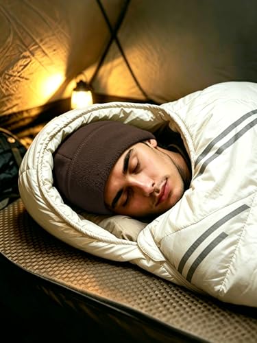 겨울 플리스 비니, 넓은 이중 레이어 챙 따뜻한 스컬 캡, 방풍 경량 수면 모자 남성 여성용 - color: 브라운.
