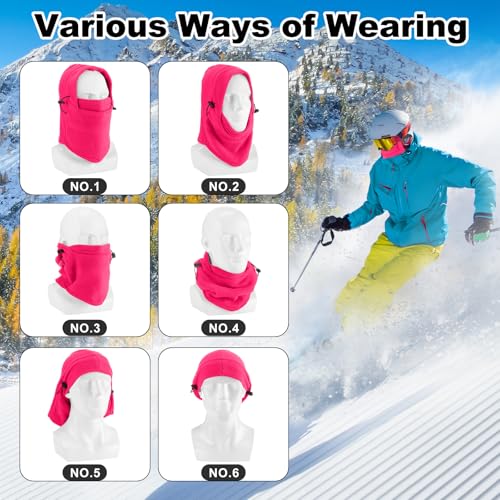 Frienda 2 Pcs Balaclava Ski Mask Windproof Warmer Fleece Adjustable Winter Mask Face Cover for Men Women - color: Rose Red,black