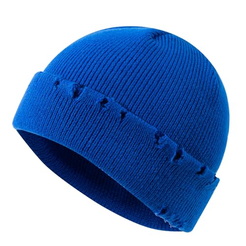 Frayed Knit Hat Winter Beanie for Men Women Hip-hop Slouchy Ripped Knitted Hat Unisex Skull Caps Ski Hat Watch Caps - color: Mg-zzm24pd38-blue