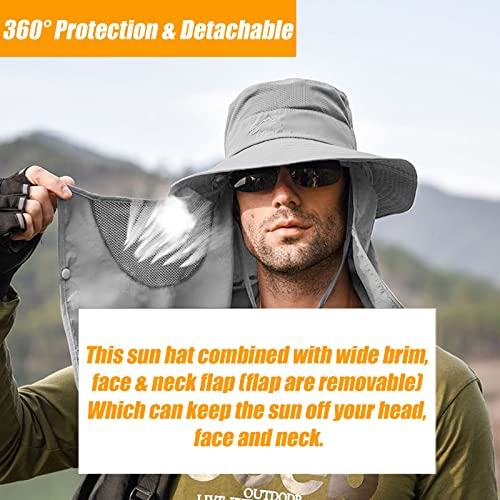 Fishing Hat for Men & Women, Sun Protection Hat with Face Cover & Neck Flap - color: Grey