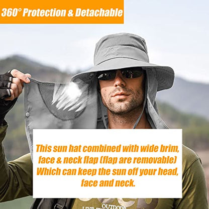 Fishing Hat for Men & Women, Sun Protection Hat with Face Cover & Neck Flap - color: Grey