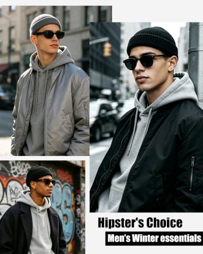 50% Wool Knit Short Fisherman Beanie for Men Women Warm Winter Hat - color: #Grey