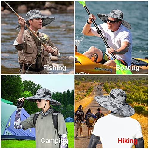 HUAMULAN Men Women 6" Wide Brim Sun Protection Hat Summer Fishing Hats - color: Hn005-shenhui-smo