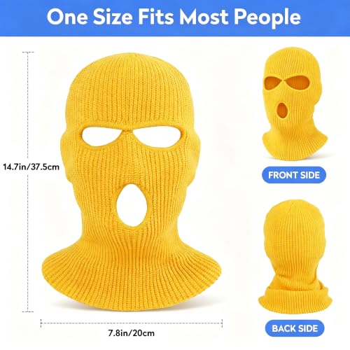 Pukavt 2 Pack 3 Hole Winter Knitted Mask, Ski Mask Balaclava Cap - color: Yellow