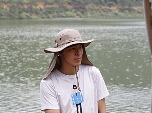 Home Prefer UPF50 Mens Sun Hat with Neck Flap Quick Dry UV Protection Cap Womens Wide Brim Fishing Hat Neck Flap Beach Garden - color: Smoky Gray