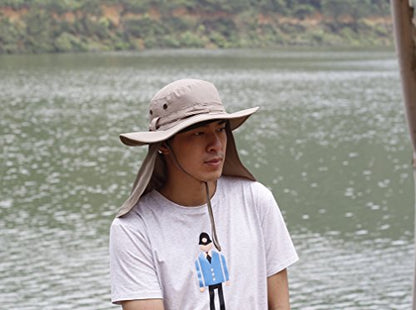Home Prefer UPF50 Mens Sun Hat with Neck Flap Quick Dry UV Protection Cap Womens Wide Brim Fishing Hat Neck Flap Beach Garden - color: Smoky Gray