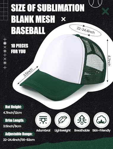 Tarpop 10 Pcs Sublimation Blank Trucker Hats Bulk - color: Dark Green and White