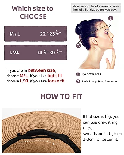 FURTALK Womens Mens Wide Brim Straw Panama Hat Fedora Summer Beach Sun Hat - color: Ac-cream White, size: Medium-Large