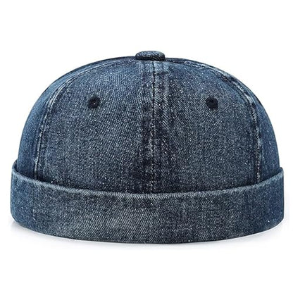 Men Docker Cap Brimless Skullcap Sailor Cap Rolled Cuff Retro Beanie Hat with Adjustable - color: Dark Blue