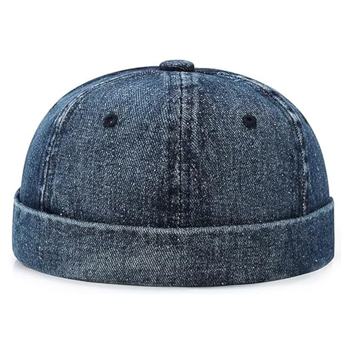 Men Docker Cap Brimless Skullcap Sailor Cap Rolled Cuff Retro Beanie Hat with Adjustable - color: Dark Blue