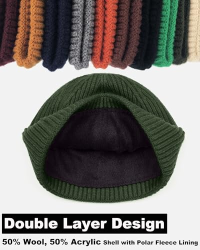 Short Fisherman Beanie for Men Women Wool Fleece Lined Winter Hat - color: 1pcs-army Green