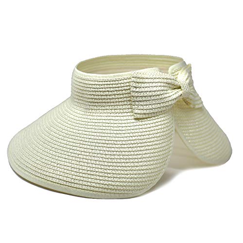 Women Sun Visors Foldable Straw Hats Summer Beach Packable Hat Floppy Wide Brim Cap Deep Style, Adjustable Size - color: White 3