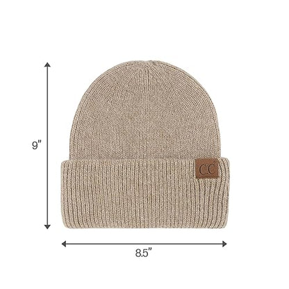 C.C Fuzzy Beanie for Women Unisex - Acrylic Stretchable Soft Warm Knit Winter Skully Hat - color: Angora-taupe