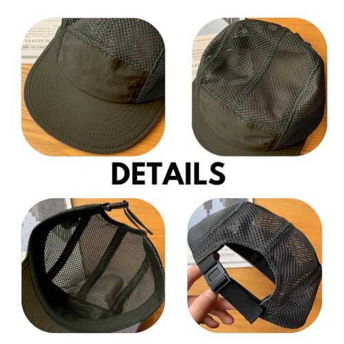 FASHIXD Mesh 5 Panel Runner Hat for Men Flat Brim Quick Dry Running Hat - color: Dark Green