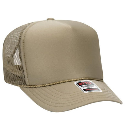 Otto Cap 5-Panel High Crown Mesh Back Trucker Hat - color: Khaki