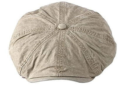 Mens 8 Panel Washed Cotton Newsboy Cap, Outdoor Sun Protection Flat Cap - color: Khaki