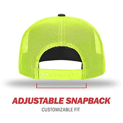 Richardson Unisex 511 Flatbill Trucker Adjustable Snapback Baseball Cap - color: Black/Neon Yellow