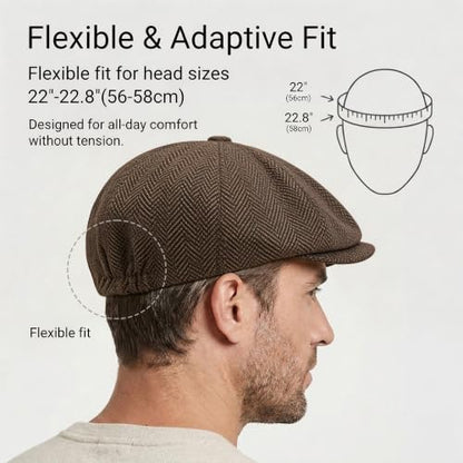 ZLYC Newsboy Cap for Men Summer Flat Cap Lightweight Beret Hat - color: Herringbone Brown