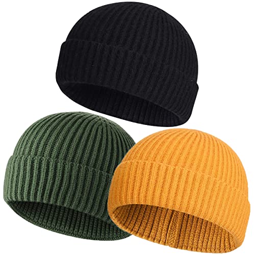 vidsel Wool Knit Cuff Short Fisherman Beanie for Men Women, Winter Warm Hat - color: Black, Yellow, Green