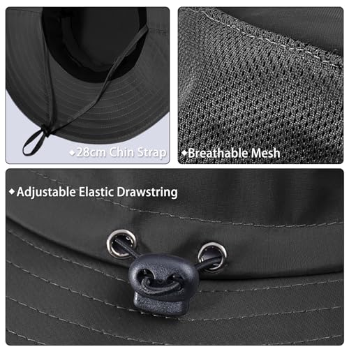 Cooling Sun Hat for Men Women,Wide Brim Bucket Hat Foldable Boonie Hat for Fishing Hiking Garden Safari Beach - color: Black