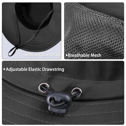 Cooling Sun Hat for Men Women,Wide Brim Bucket Hat Foldable Boonie Hat for Fishing Hiking Garden Safari Beach - color: Black