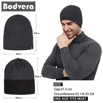 Mens Winter Beanie Hat Warm Knit Cuffed Plain Toboggan Ski Skull Cap (3 Patterns) - color: C2-carbonarius