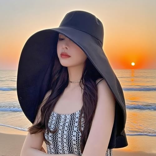 Sun Hats for Women Sun Protection,Wide Brim Cap with Large Neck Flap,Women Hiking Fishing Sun Hat,UPF 50+ Sun Protection Cap - color: Black
