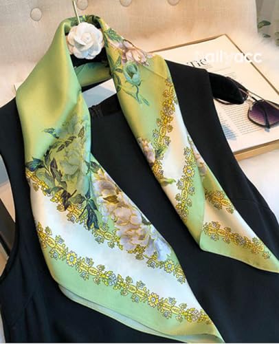 Dailyacc Hair Bandanas Scarf For Women Lightweight Fashion Neck Silk Satin Head Scarves For Sleeping Handbags Scarf - color: 26-fruit Green/27.5*27.5in