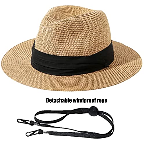 Kids Straw-Sun-Hat Boys Panama-Beach-Hat Girls Wide-Brim Sun Protection Fedora-Straw-Hat fit for 5-9T Summer-Outdoor