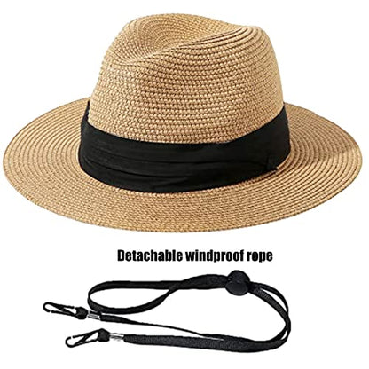 Kids Straw-Sun-Hat Boys Panama-Beach-Hat Girls Wide-Brim Sun Protection Fedora-Straw-Hat fit for 5-9T Summer-Outdoor