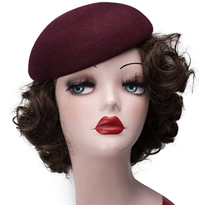 Cute Wool Felt Pillbox Hat Millinery Round Fascinator Base Craft Supply A048 - color: Wine