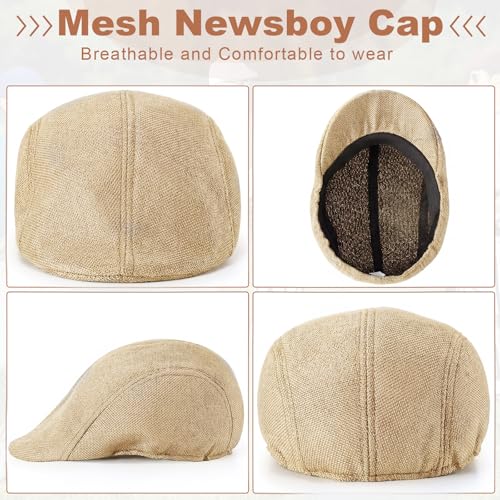 Eurzom Men's Newsboy Flat Cap Cabbie Hat for Men Cotton Weave - color: Beige