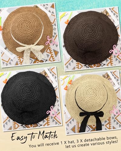 Sun Hats for Women, Summer Beach Straw Wide Brim Bucket Hat - color: Light Khaki, size: Large
