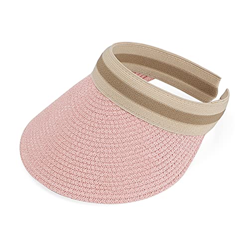 Women Summer Sun Hat Lady's Portable Beach Visor Bowknot Straw Hat - color: Pink