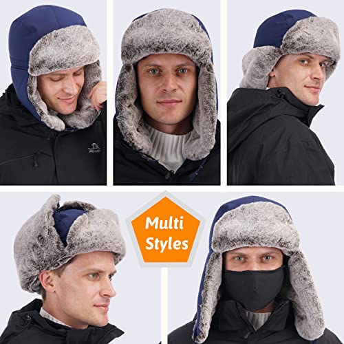 Trapper Hat Winter Warm Hats Russian Fur Hat Ushanka Eskimo Hat Ear Flap with Faux Fur for Men or Women - color: Blue