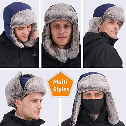 Trapper Hat Winter Warm Hats Russian Fur Hat Ushanka Eskimo Hat Ear Flap with Faux Fur for Men or Women - color: Blue