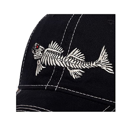WITHMOONS Cotton Fishing Hat Fish Bone Embroidery Trucker Dad Baseball Cap YZ10119 - color: Black