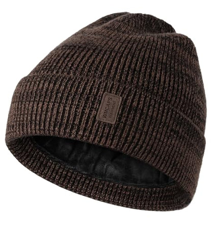 Wmcaps Winter Beanie for Men Women, Soft Warm Fleece Lined Knit Hat - color: Brown/Black