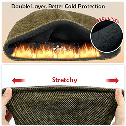 Lvaiz Winter Beanie for Men Women Warm Fleece Lined Reversible Skull Cap - color: Khaki+grey
