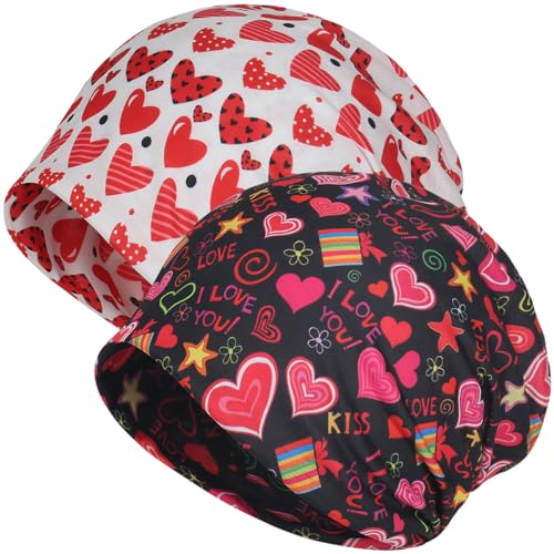 Jemis Sweet Heartwarming Breast Cancer Beanie Hat, Romantic Knitted Hat, Cancer Headwear Caps Baggy Skull Sleep Scarf - color: 2 Pack White & Black Heart