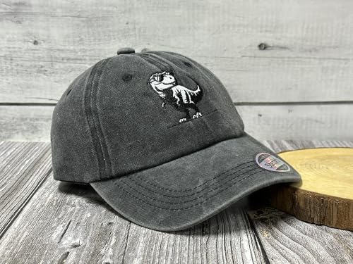Embroidered Baseball Hats for Girls Boys - color: T-rex Dinosaur (Washed Black)