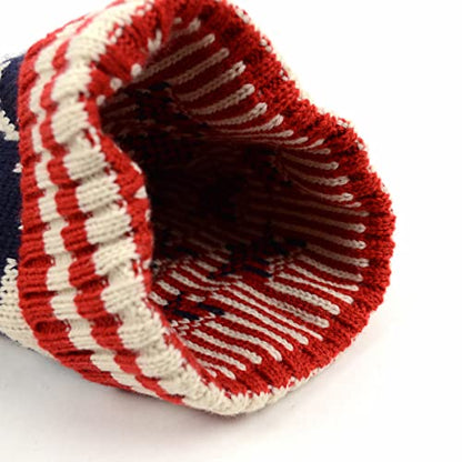 Parquet American Flag Knit Pom Beanie Ski Hat with Stars - size: Large-X-Large